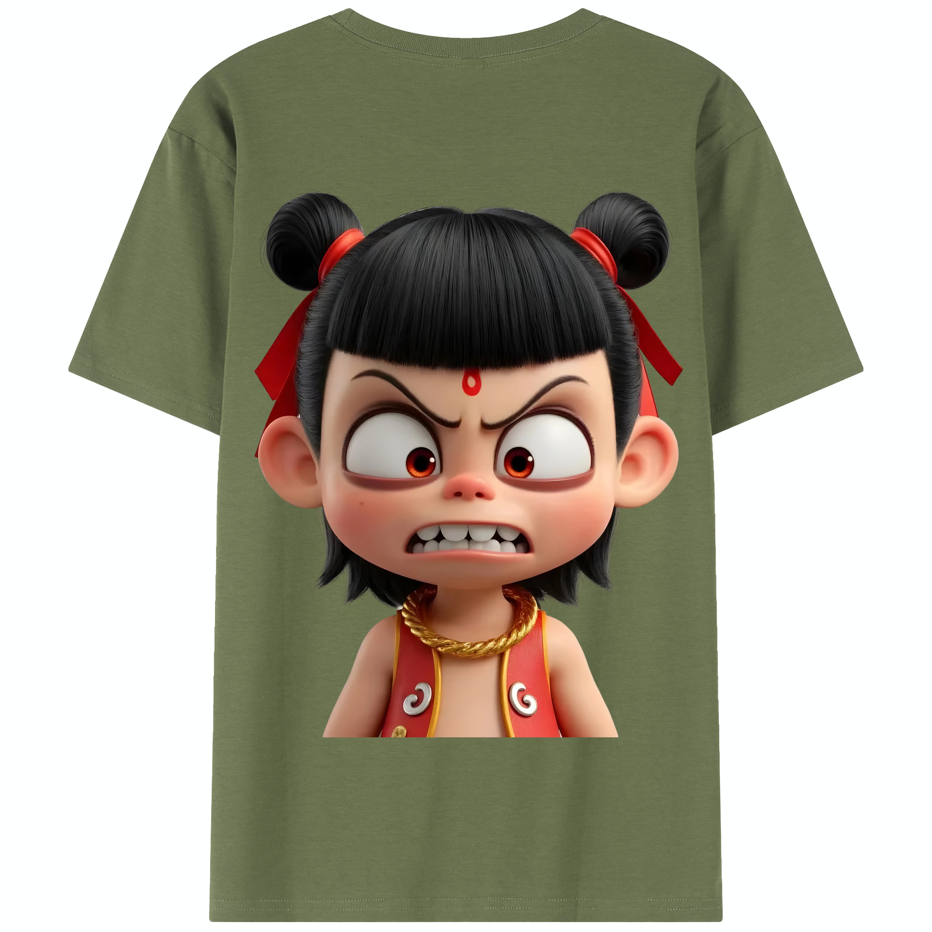 （画像用） Ne Zha 2 ナタ 魔童の大暴れ 綿100％半袖Tシャツ（背面プリント）